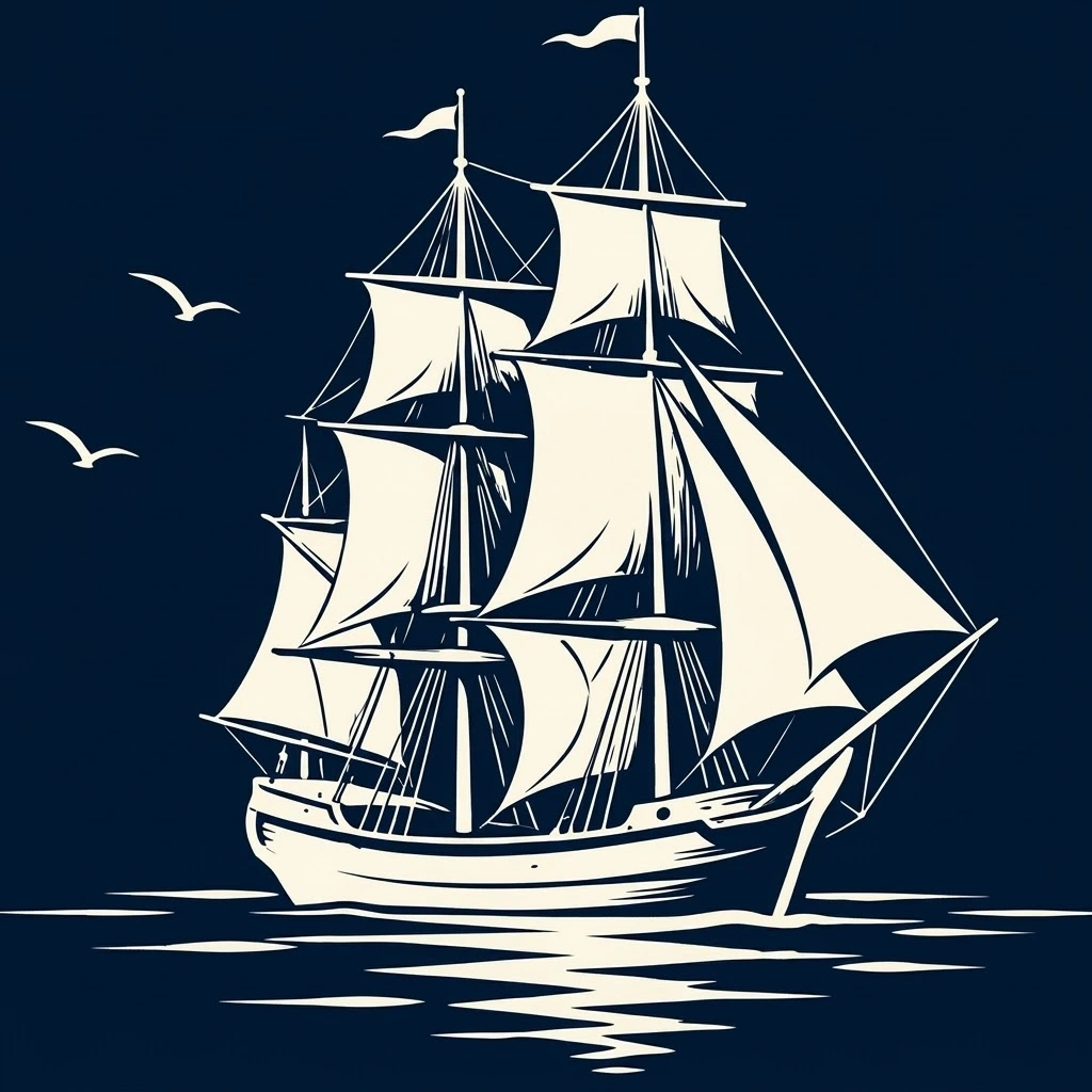 Illustration of a tall ship under sail